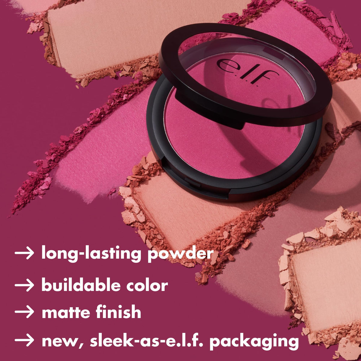 e.l.f. blush brush picking up product for smooth, even cheek application