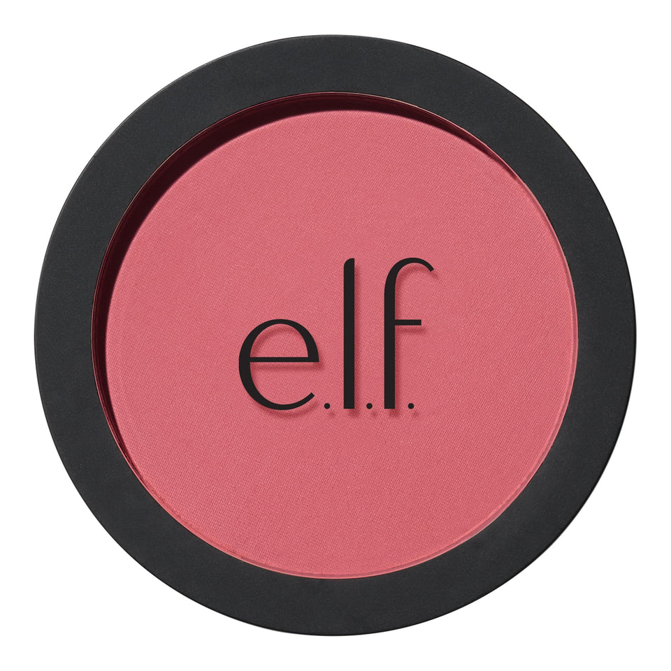 e.l.f. primer-infused matte blush front view shows shade and compact benefits long wear