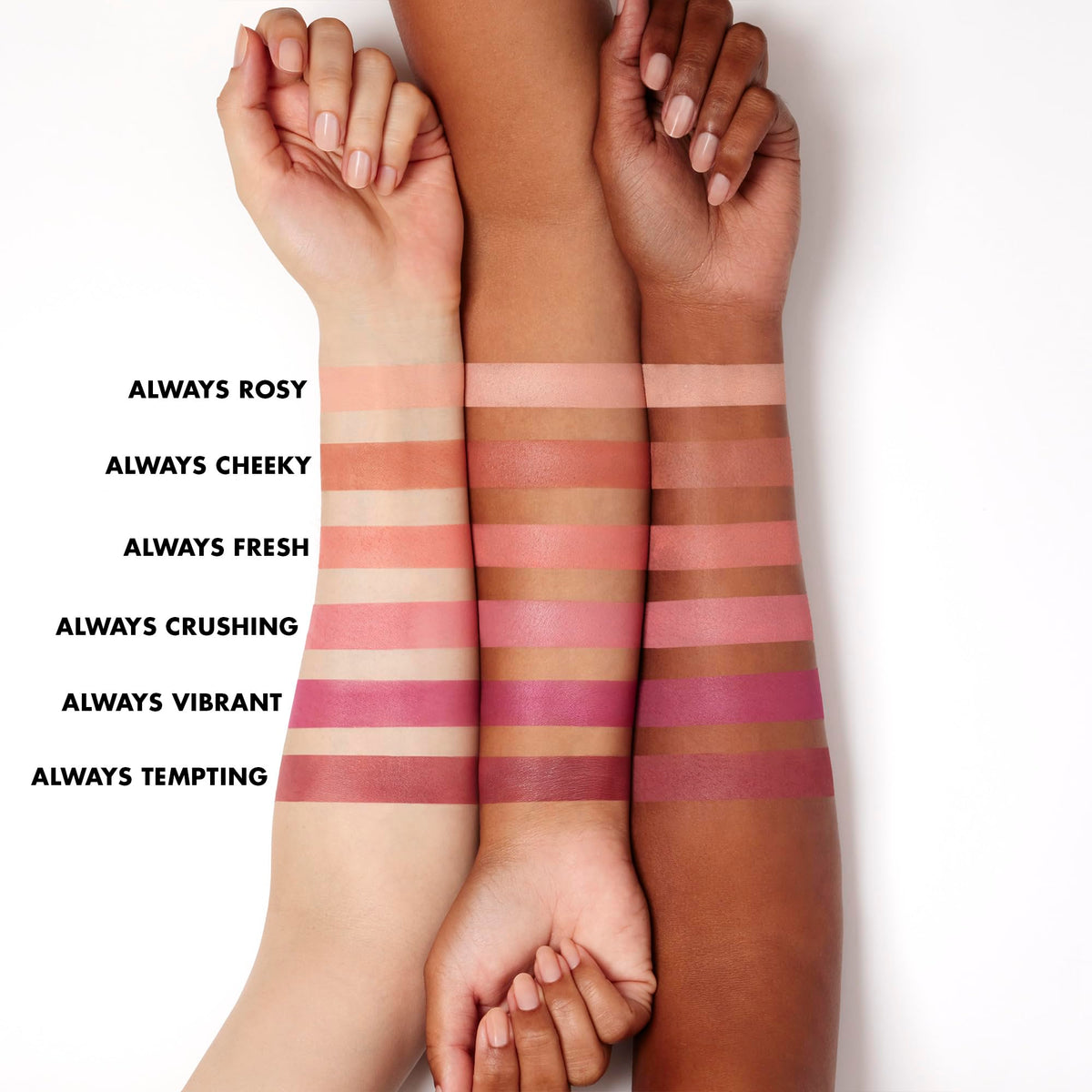 e.l.f. swatches on forearm showing shade range and buildable payoff benefit