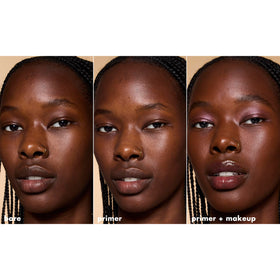 e.l.f. primer beneath foundation illustrating improved foundation wear and smoother look