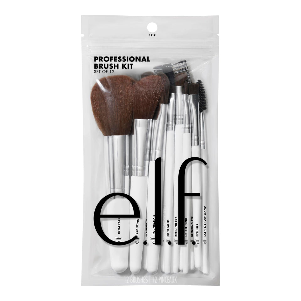 e.l.f. front packaging showing full 12-piece brush set and value