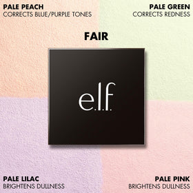 e.l.f. open quad displaying four shades for correcting and brightening benefits