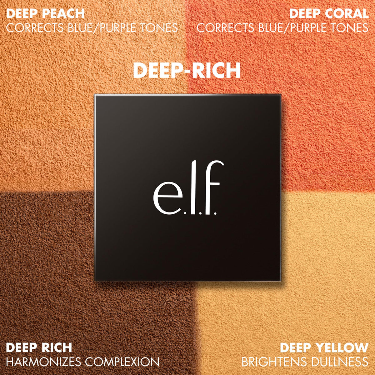 e.l.f. quad open view displaying four powders and dial for customizable color correction benefit