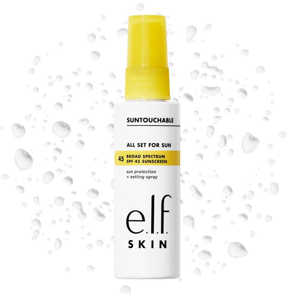 e.l.f. SKIN bottle front packaging showing SPF label and clear spray