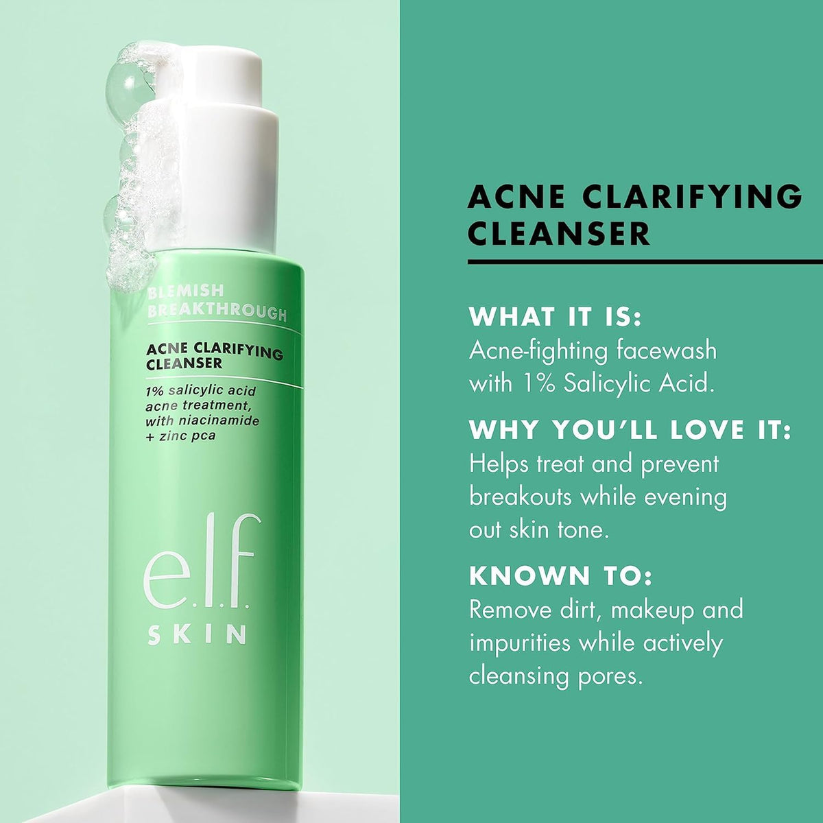 e.l.f. SKIN cleanser held in hand showing travel-friendly scale