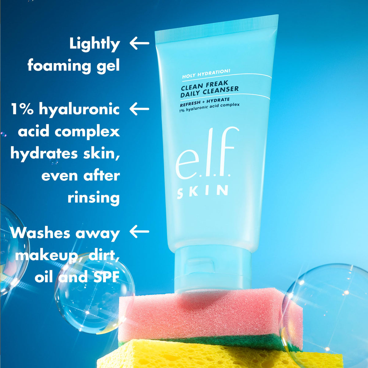 e.l.f. SKIN pump dispenser close-up demonstrating easy application and controlled dosing