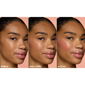 e.l.f. model applying blush to cheeks for natural flushed look on skin