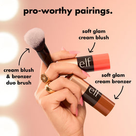 e.l.f. blush stick next to lipstick showing compact size for travel