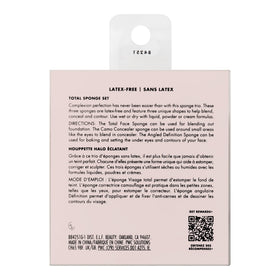 e.l.f. sponge set scale next to hand showing compact size and travel-friendly benefit