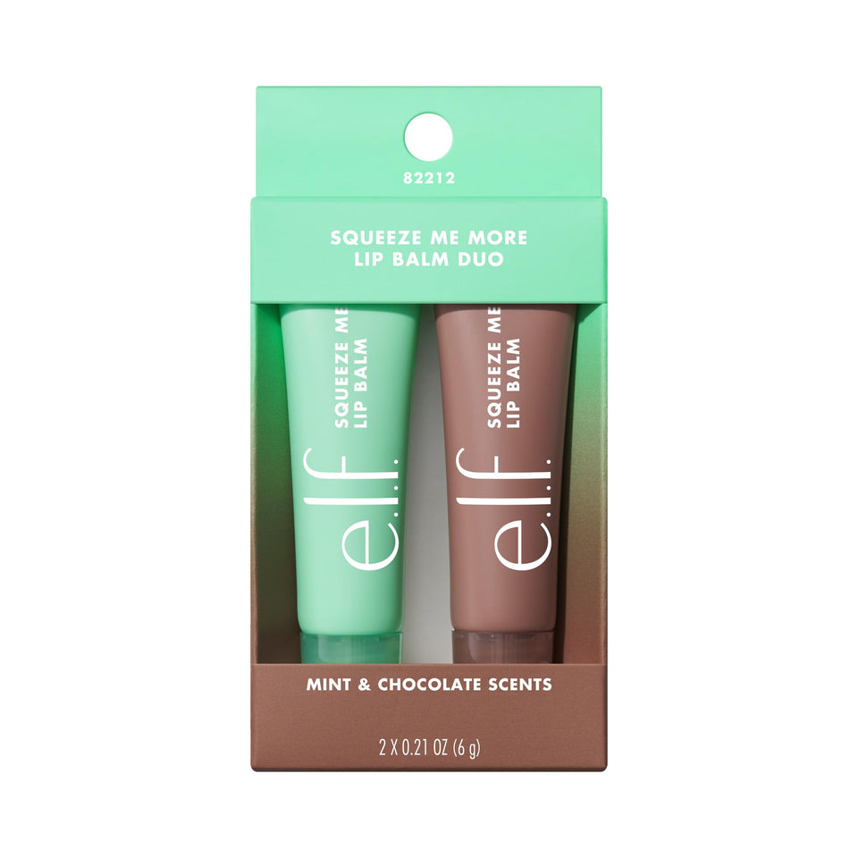 e.l.f. front packaging showing both Mint and Chocolate balms, easy portability