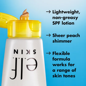 e.l.f. Suntouchable ingredient list closeup highlighting hyaluronic acid benefit