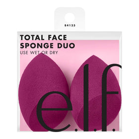 e.l.f. Total Face Sponge Duo front packaging showing two sponges, quick selection benefit