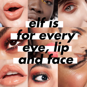 e.l.f. brush beside makeup tube to show scale and practical size for travel and storage