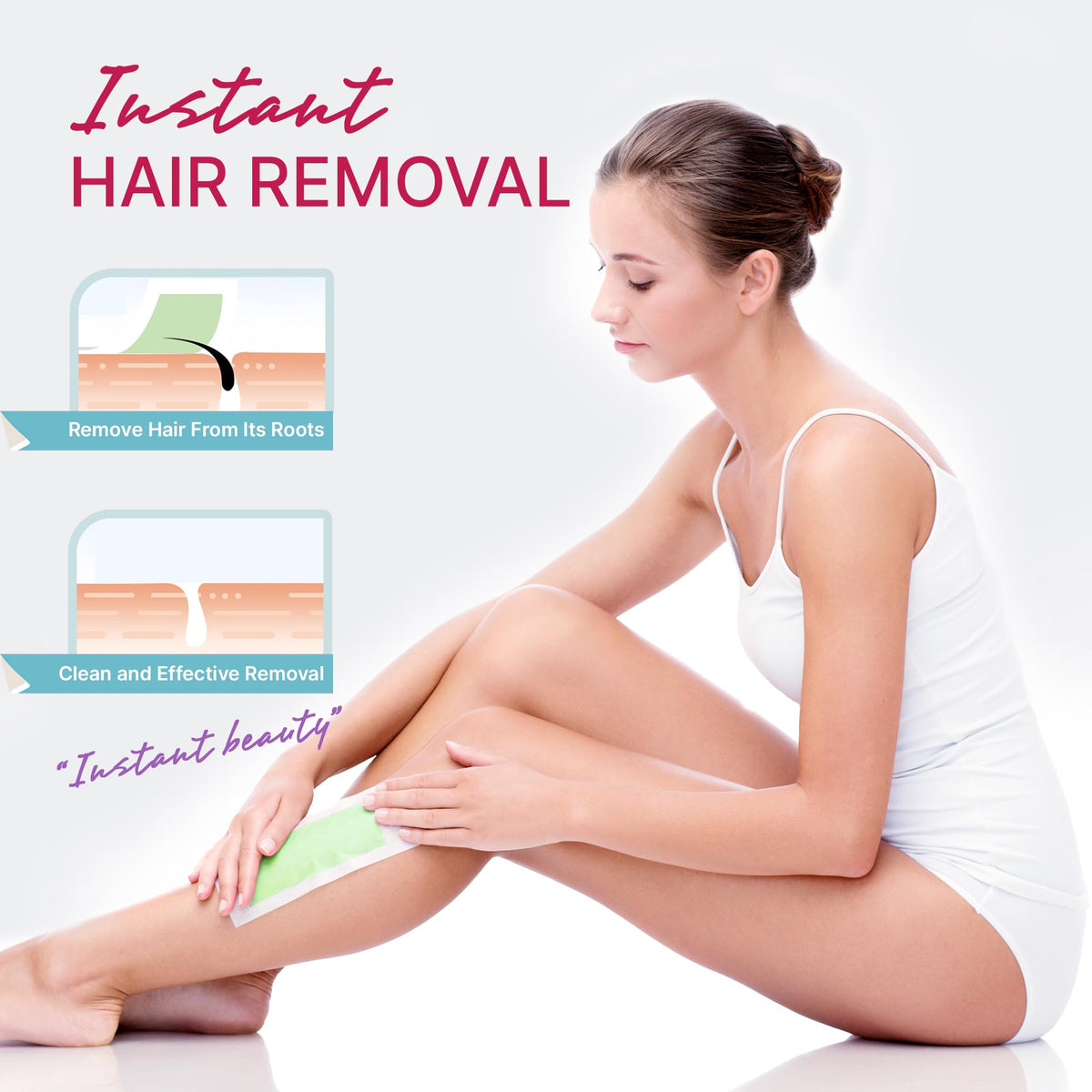 ELIAGLOW leg waxing in use demonstrating quick at-home results