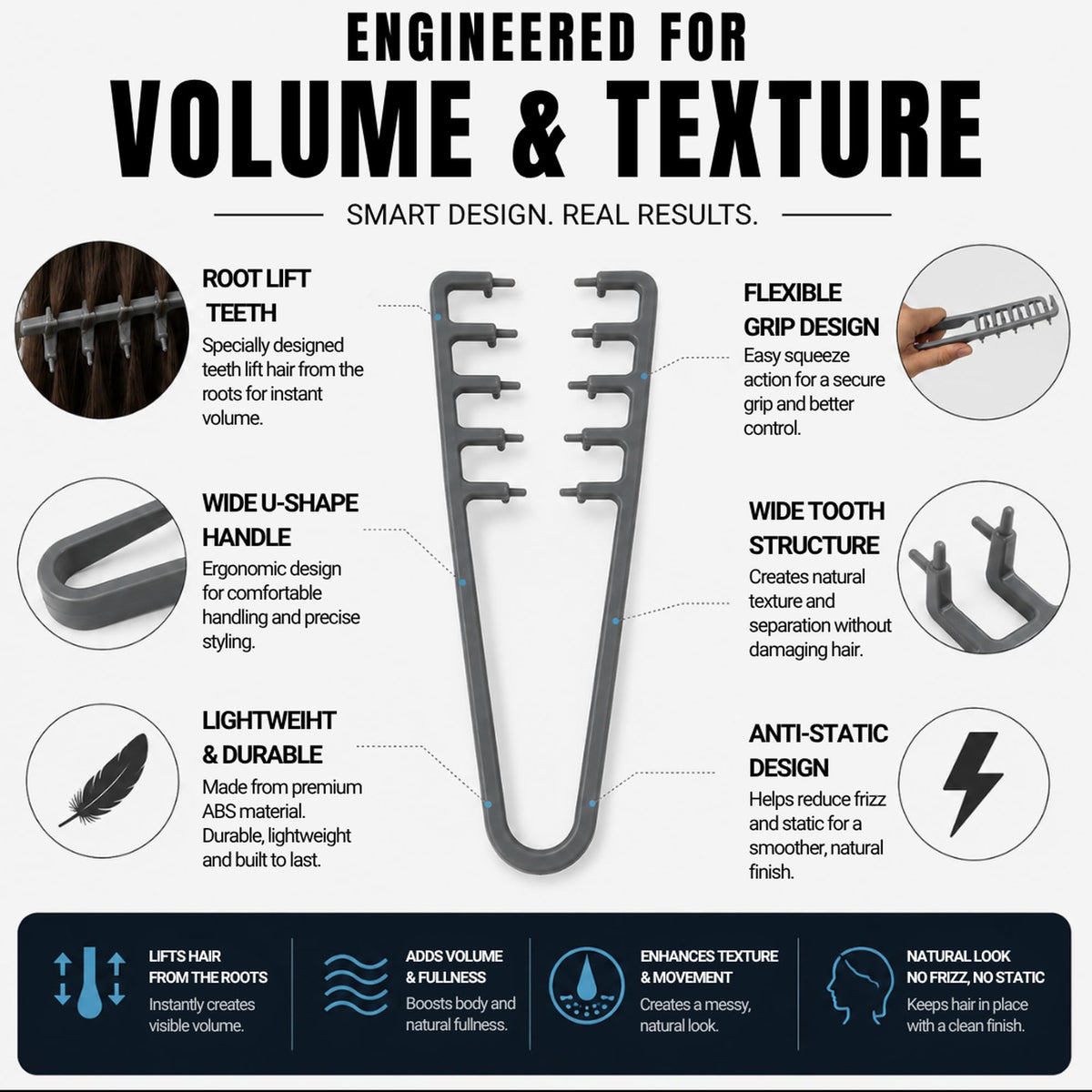 ELIDENZ comb lifting damp hair during blow-dry to add volume