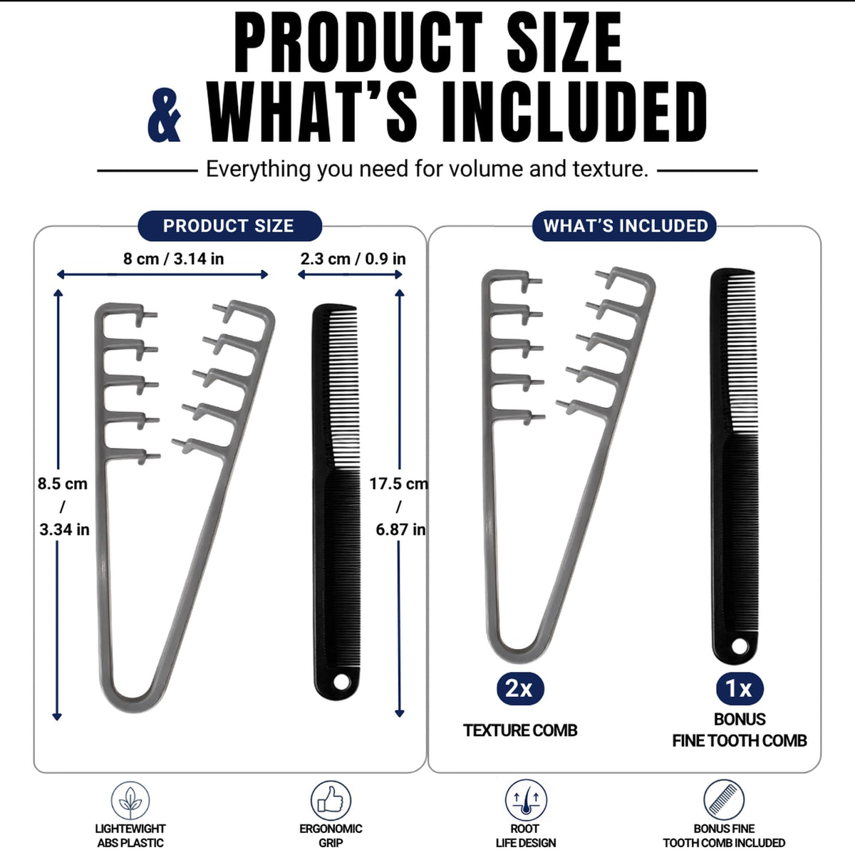 ELIDENZ two combs side by side illustrating backup and travel-ready set
