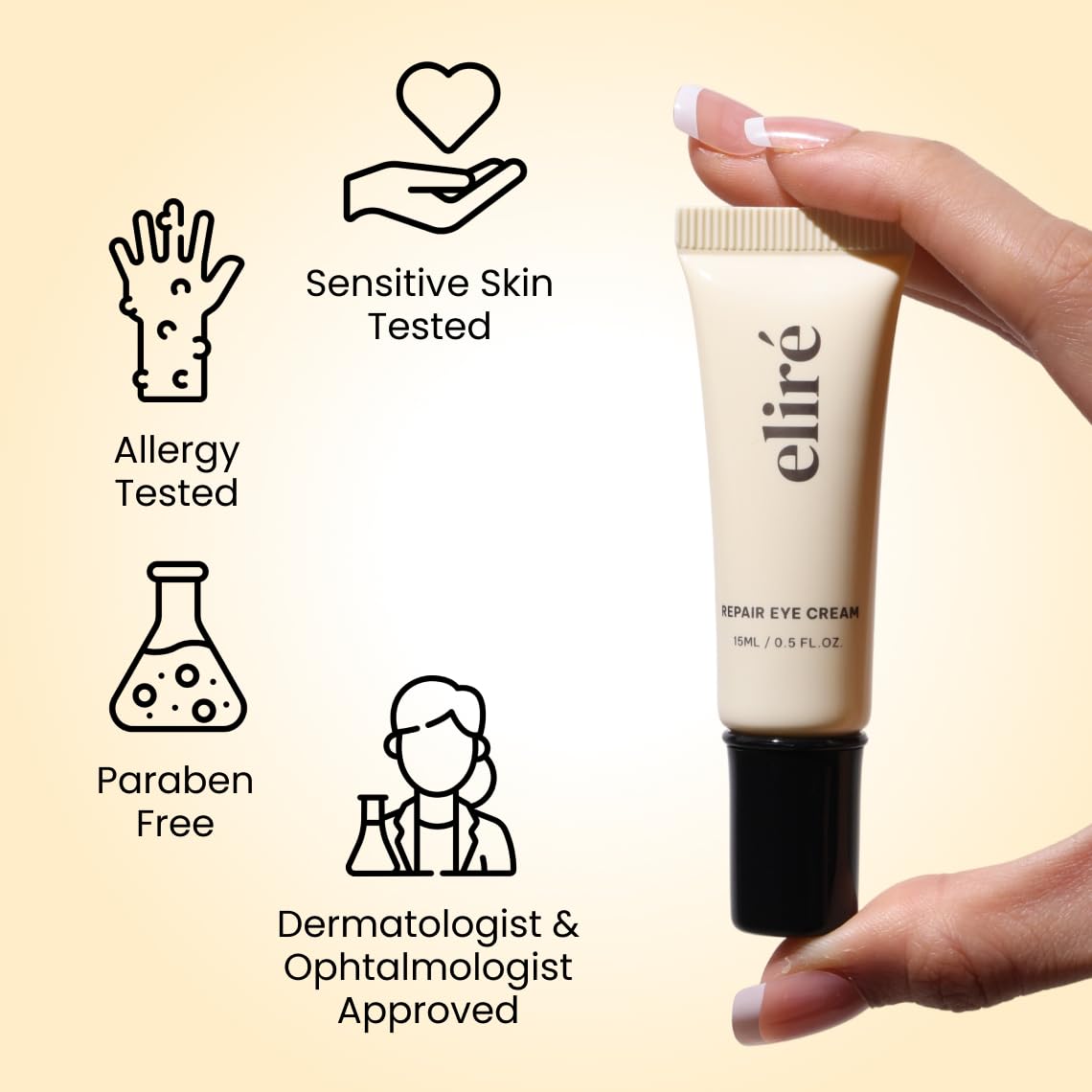 Ceramide and caffeine visual elements highlighting barrier repair benefit