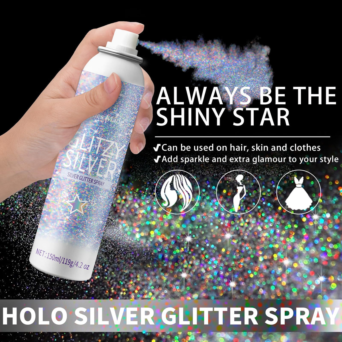 Elitles Made close-up glitter texture showing holographic particles and sparkle effect