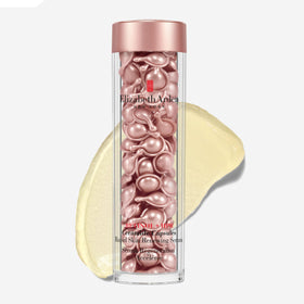 Elizabeth Arden capsule texture close-up displaying gel serum, highlights stable formulation