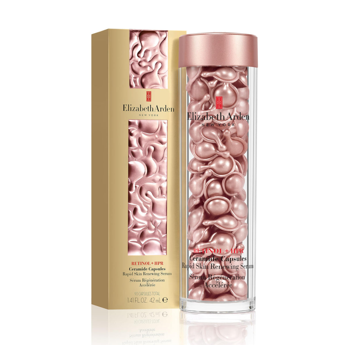 Elizabeth Arden front packaging showing capsule bottle and branding, conveys premium reliability
