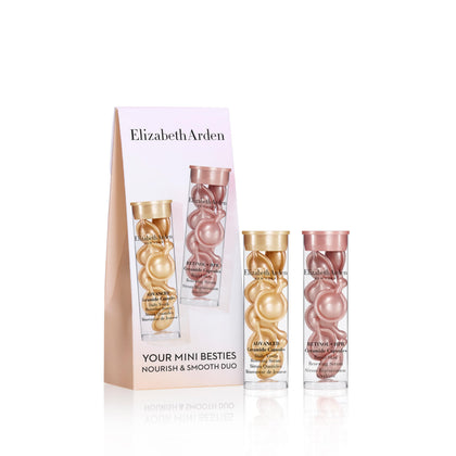 Elizabeth Arden front packaging showing travel-size capsule duo benefits