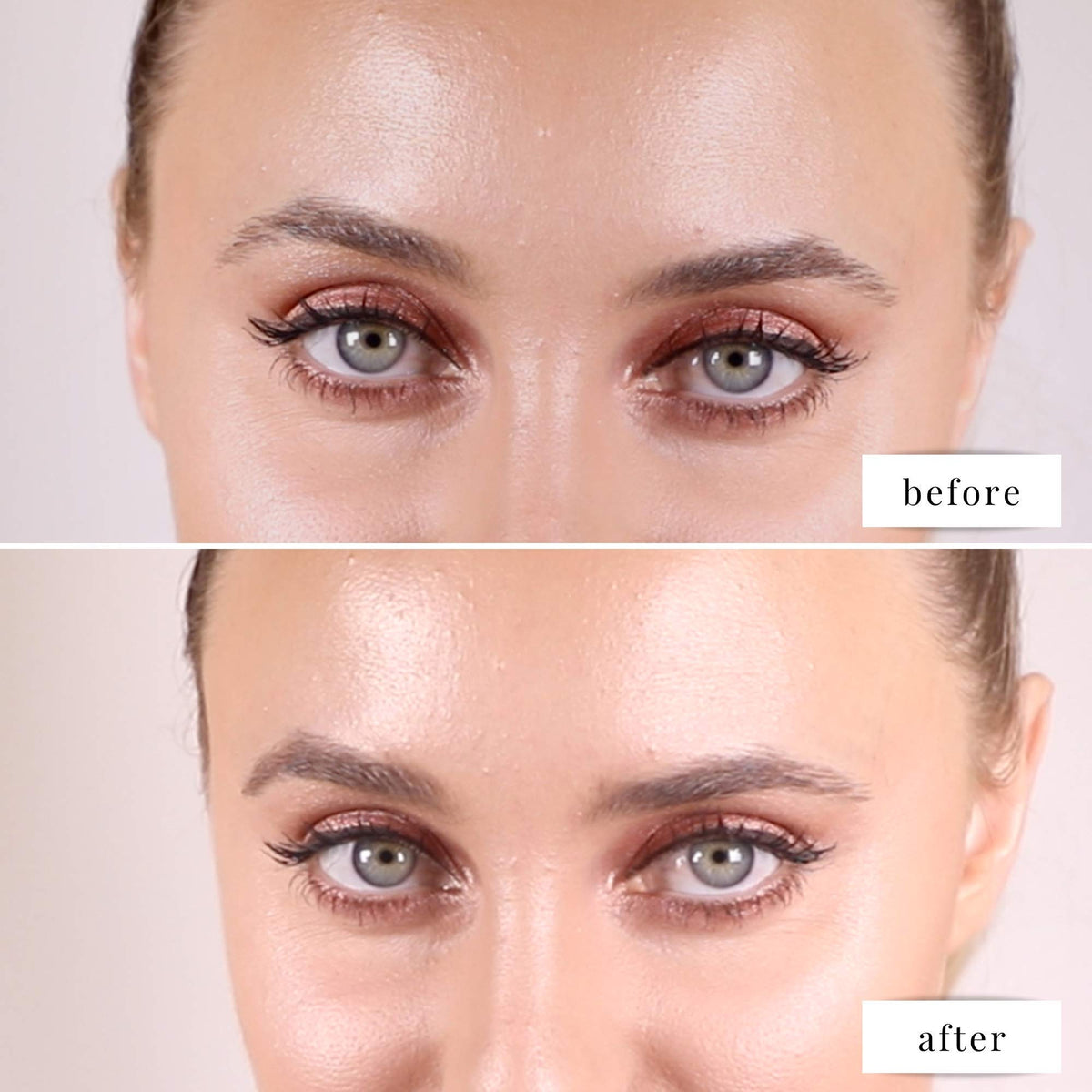 Elizabeth Mott applying gel on model brows for quick grooming and long-lasting hold benefit