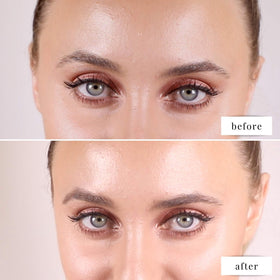 Elizabeth Mott applying gel on model brows for quick grooming and long-lasting hold benefit