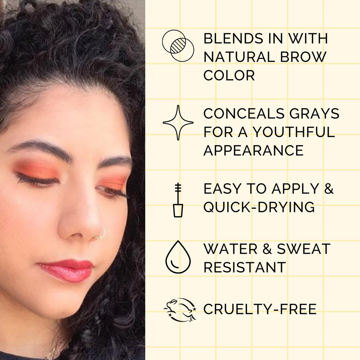 Elizabeth Mott before and after brow comparison revealing fuller brows and gray hair coverage