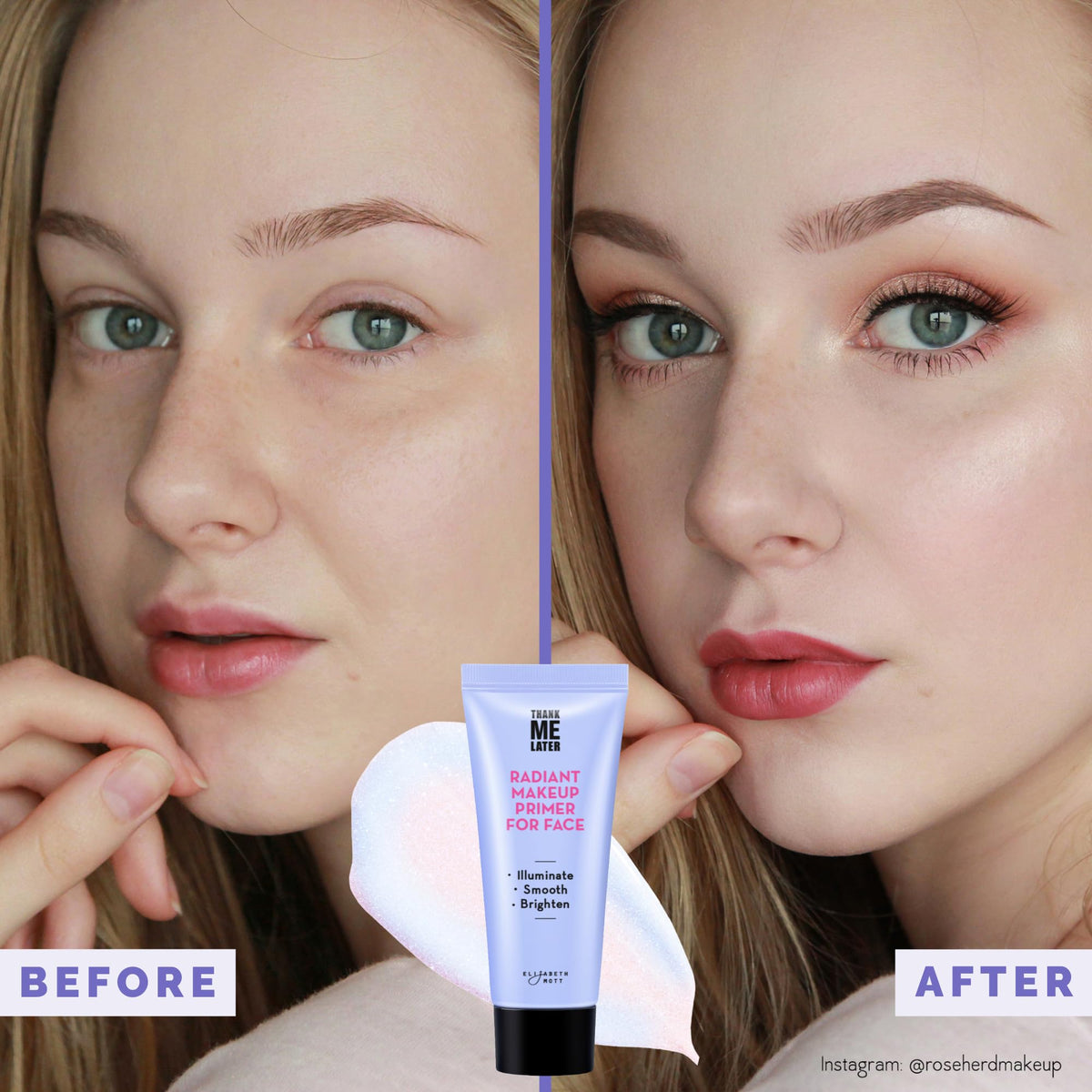 Elizabeth Mott label with niacinamide callout for balanced skin benefit