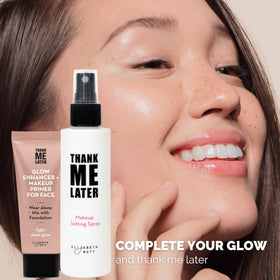 Elizabeth Mott on a vanity counter in lifestyle setting promoting daily skincare ritual