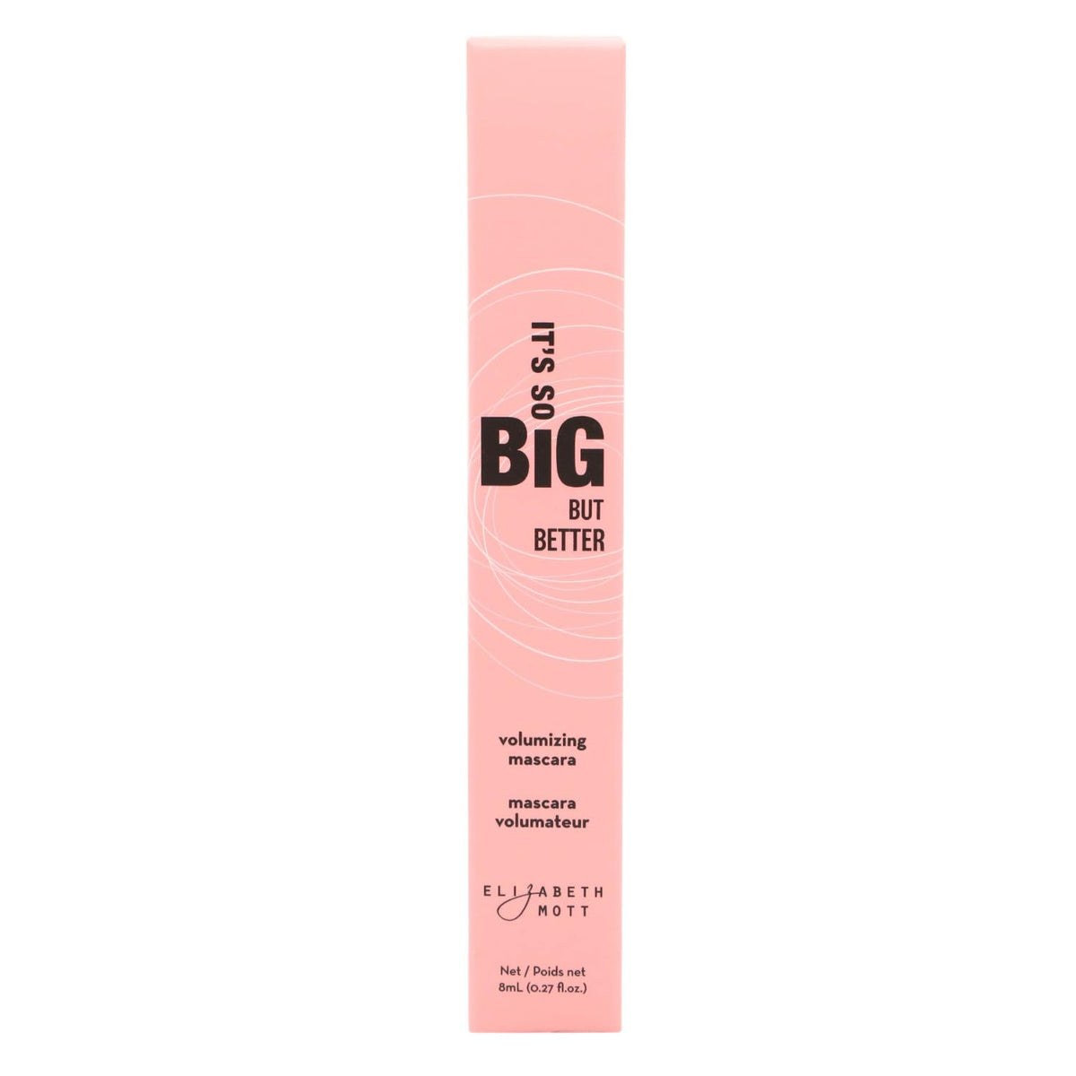 Elizabeth Mott mascara next to ruler showing full-size 8ml scale