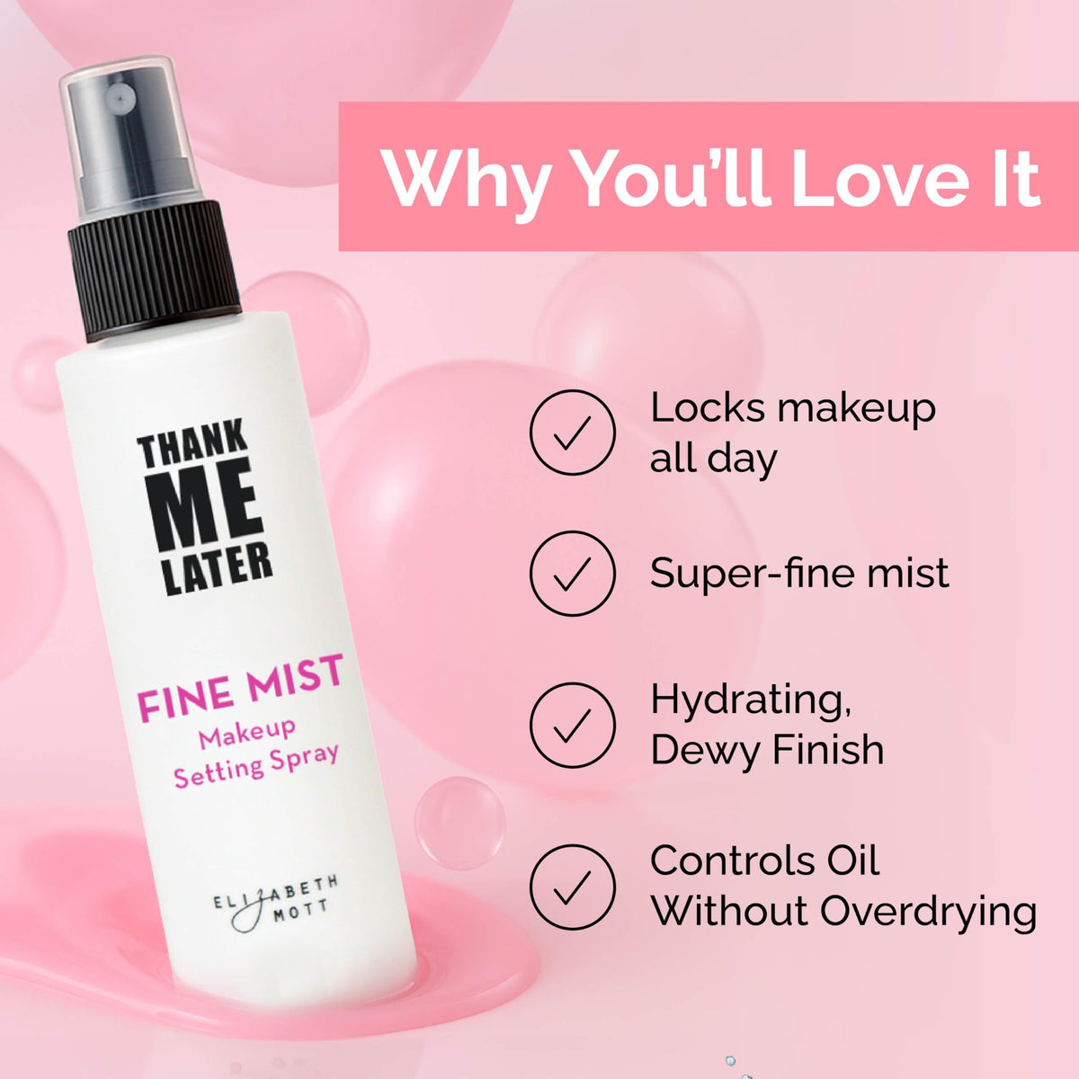 Elizabeth Mott mist sprayed into hand showing fine even distribution
