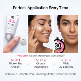 Elizabeth Mott primer applied under foundation showing even makeup base benefit