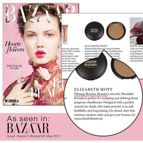 Elizabeth Mott bronzer in a beach-inspired scene for sun-kissed glow benefit