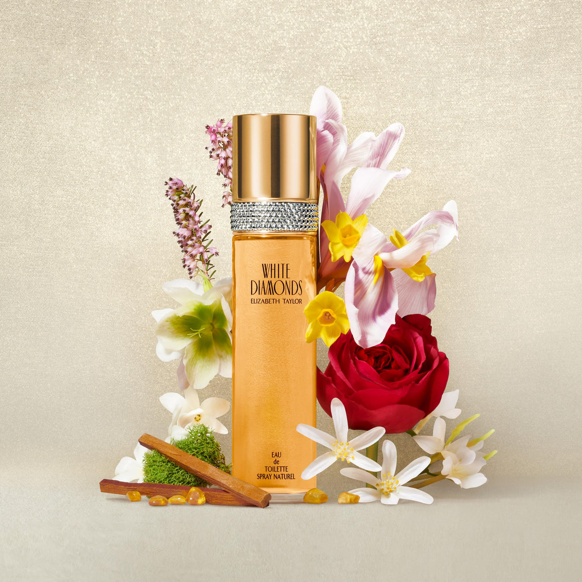 Elizabeth Taylor White Diamonds full and mini bottles side-by-side showing size options and portability