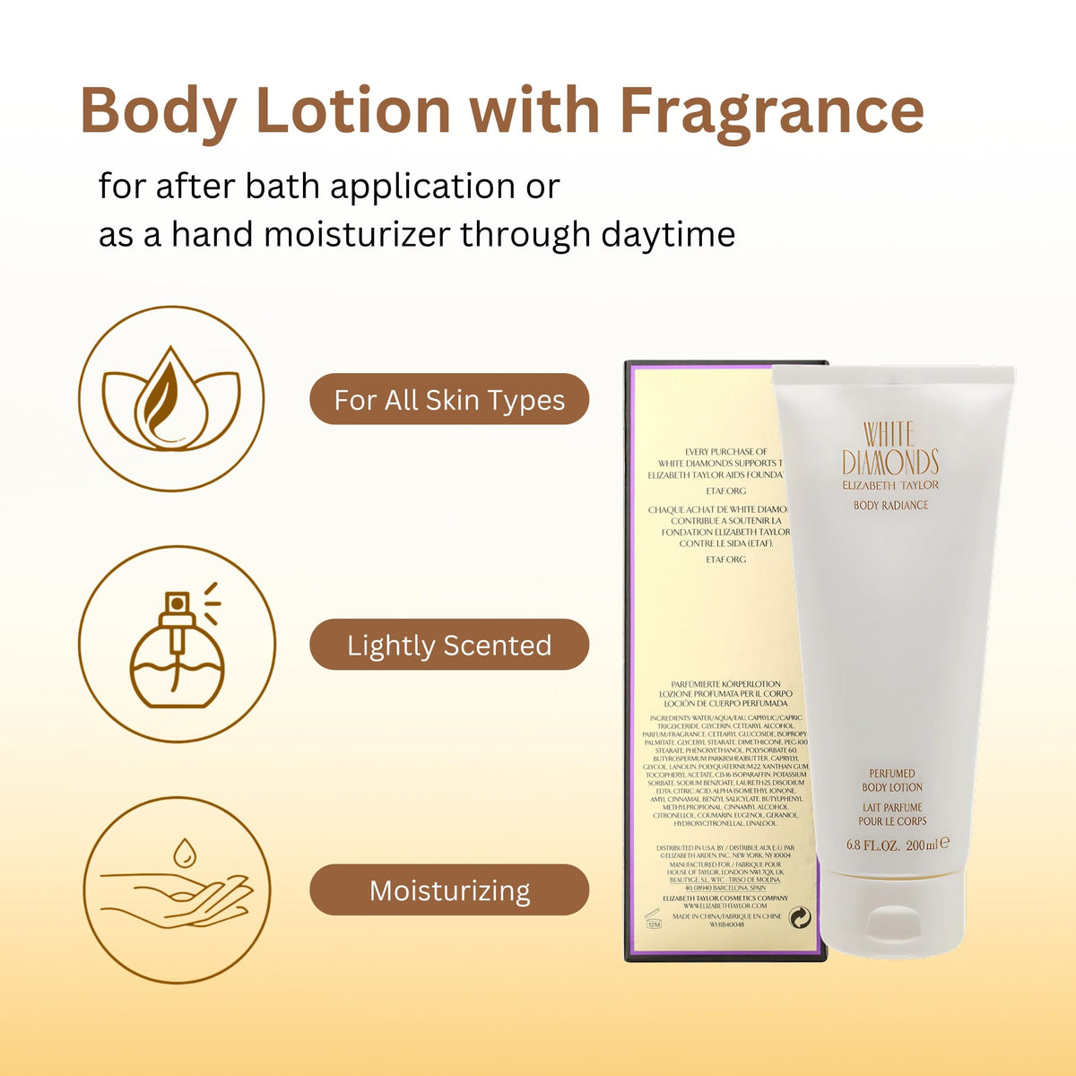 Elizabeth Taylor creamy lotion texture close-up, rich hydration visible