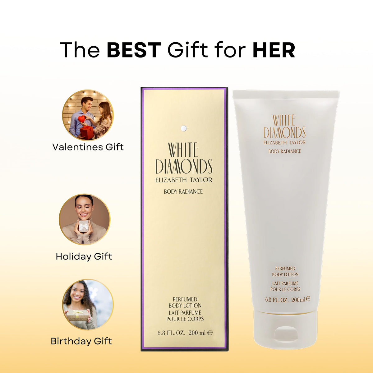 Elizabeth Taylor lotion next to White Diamonds perfume, coordinated fragrance layering