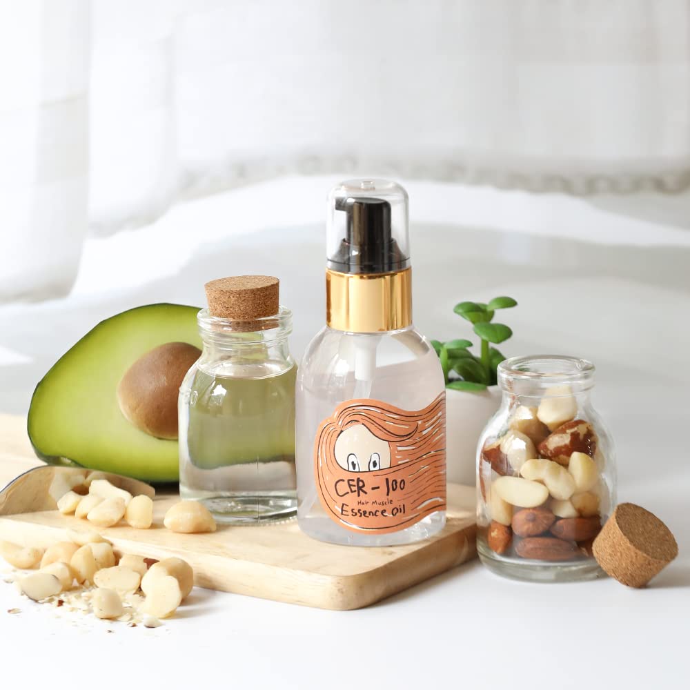 Argan nuts and oil beside Elizavecca CER-100 highlighting argan oil content and nourishment benefit