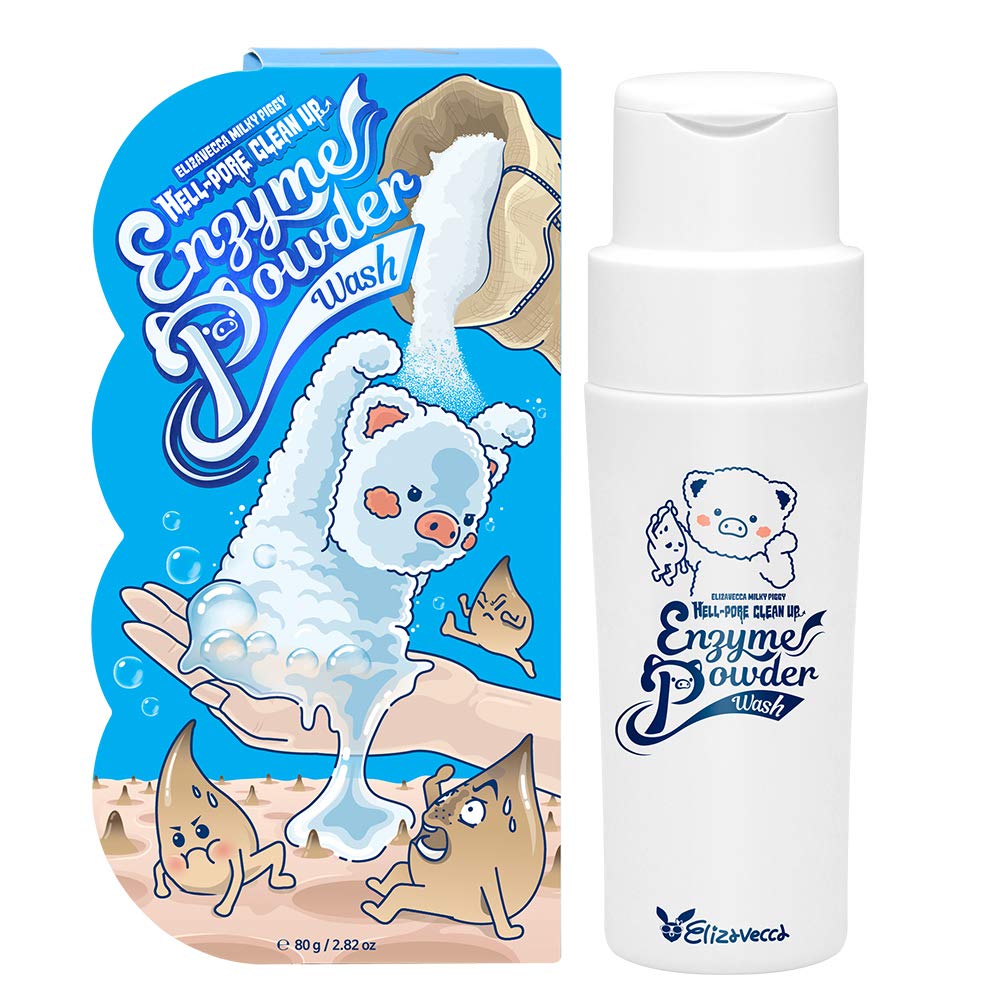 Elizavecca powder texture close-up highlighting fine enzyme grains for gentle exfoliation
