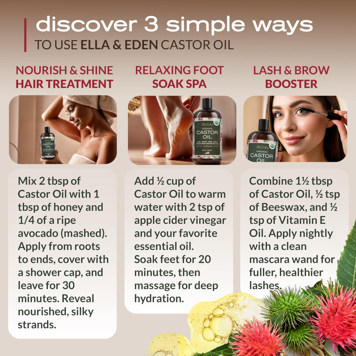 Ella & Eden castor oil spread on skin showing moisturizing texture and deep hydration benefit