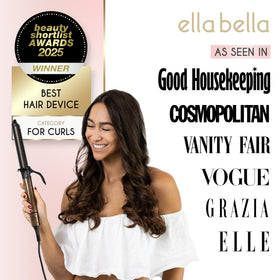 ELLA BELLA ceramic barrel close-up highlighting smooth surface for even heat