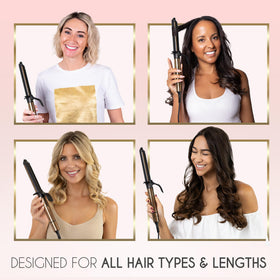 ELLA BELLA curling iron held in hand showing size and comfortable grip for control