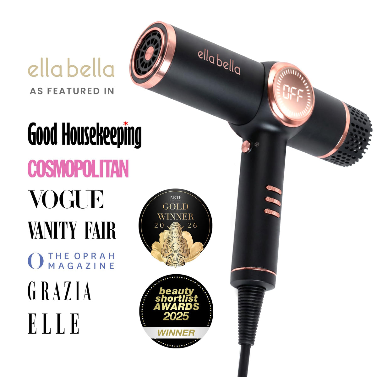 ELLA BELLA with diffuser attached demonstrating fuller curls benefit
