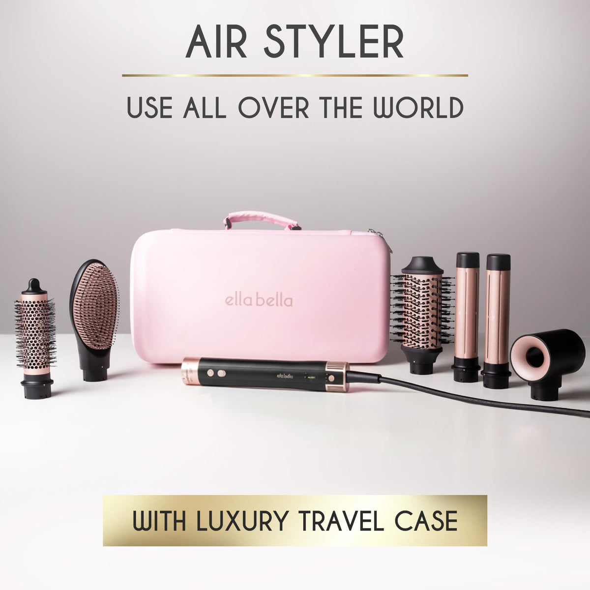 ELLA BELLA dryer brush texture and vents highlighting powerful airflow and quick-dry benefit