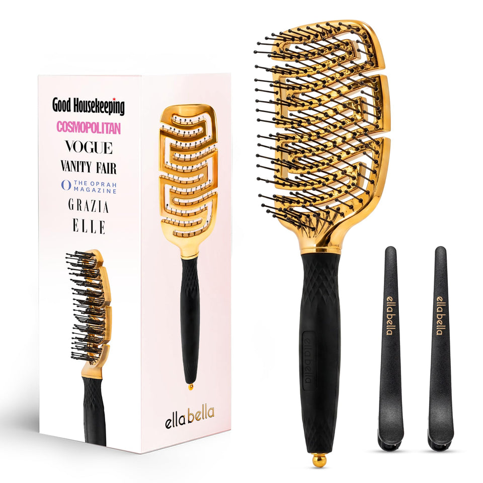 ELLA BELLA front view of brush and kit showing professional styling convenience