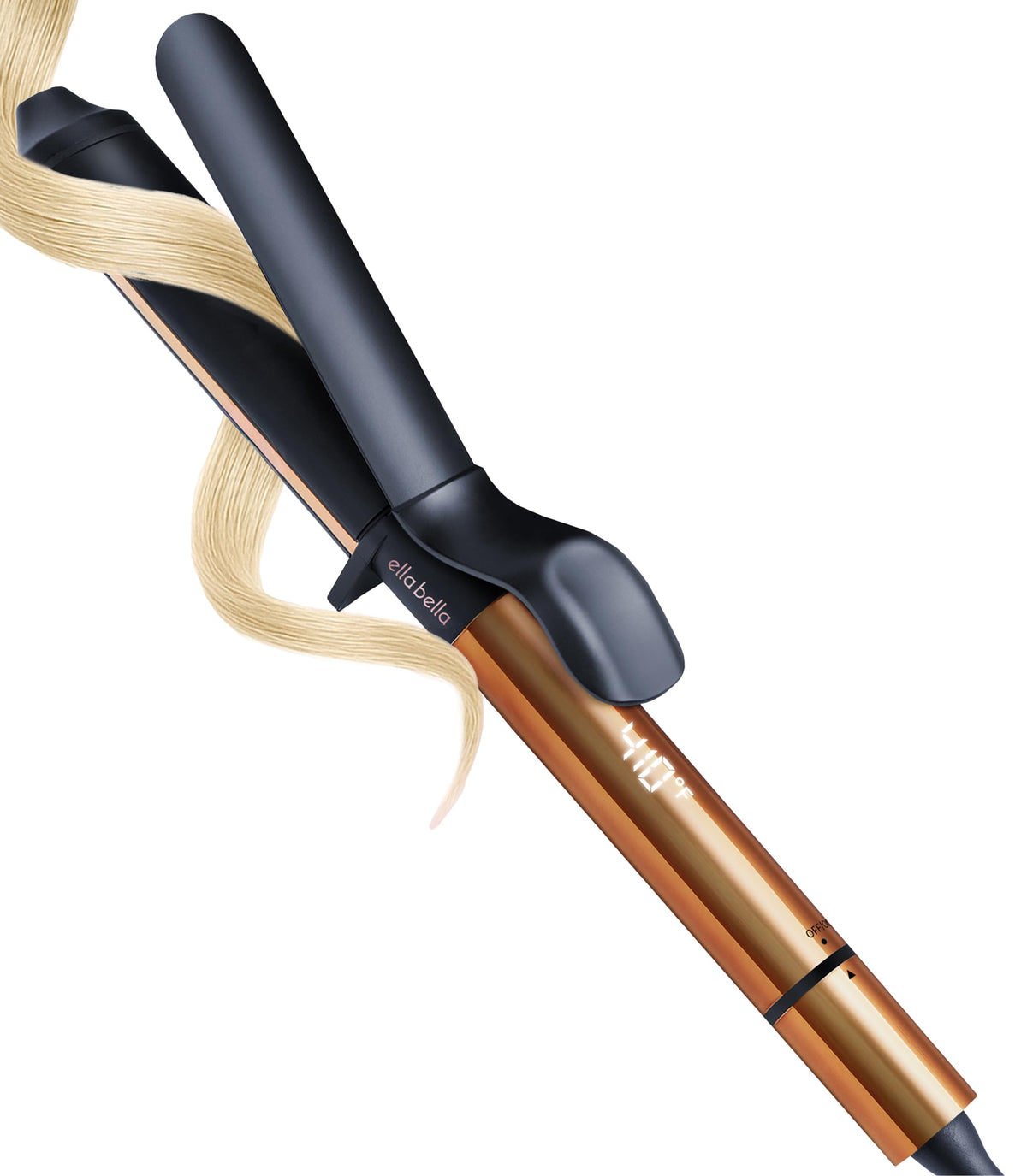 ELLA BELLA front view of curling iron showing sleek professional design and quick styling