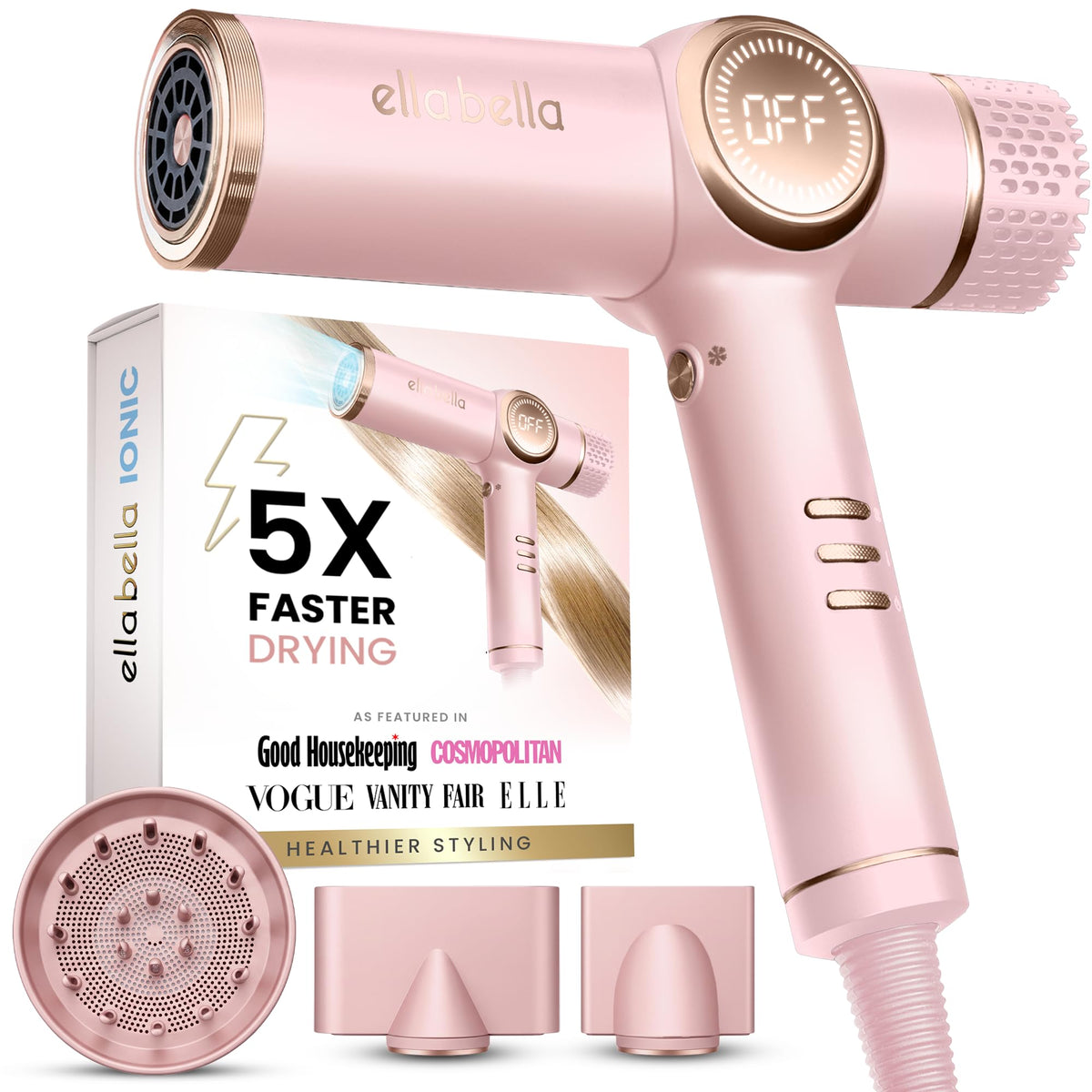 ELLA BELLA front view showing compact body and fast drying benefit