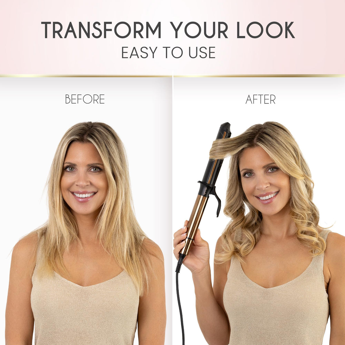 ELLA BELLA curling iron in use on long hair creating medium defined curls quickly