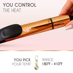 ELLA BELLA curling iron in use on medium-length hair producing defined long-lasting curls