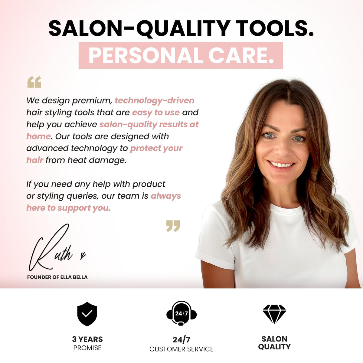 ELLA BELLA in-use styling shot delivering salon results at home